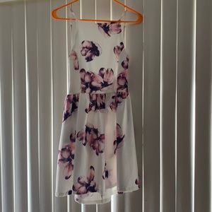 White with purple flowers homecoming dress